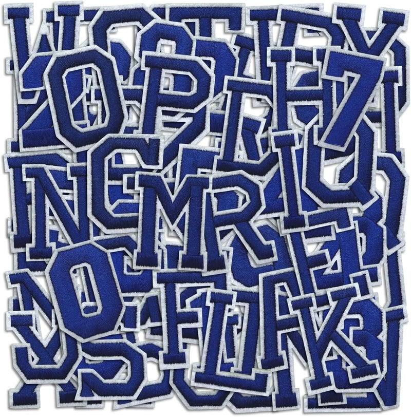 Cazzon Letter and Number Iron On Patches, A-Z Alphabet and Numbers 0-9 Embroidery Applique Patch, DIY Decorative Heat Press Patches for Clothing Jeans Jackets Backpacks Hats (Blue 72 Pcs) - Image 1